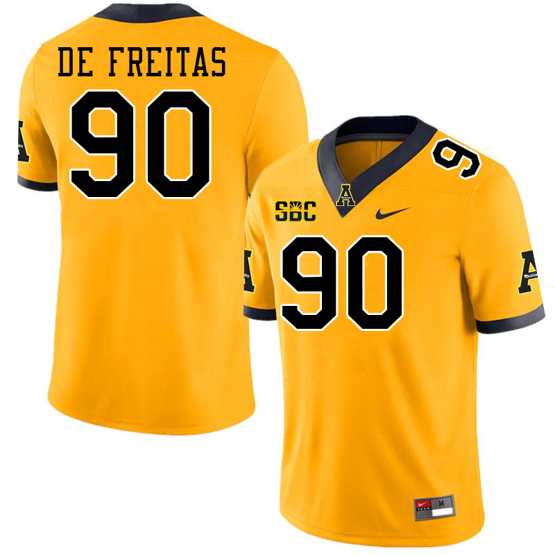 Appalachian State Mountaineers #90 Dominic De Freitas College Football Jerseys Stitched-Gold